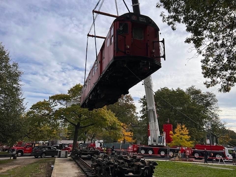 Pedowitz Machinery Movers NYC Trucking Rigging Company Moving Redbird Antique Railcars New York to New Jersey old 7 train vintage 8