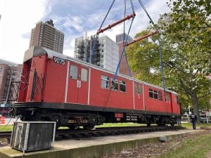 Pedowitz Machinery Movers NYC Trucking Rigging Company Moving Redbird Antique Railcars New York to New Jersey old 7 train vintage 9